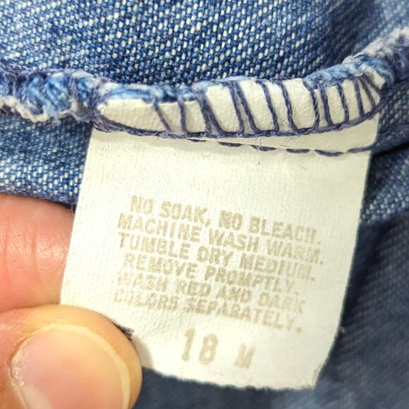 Vtg Oshkosh Bgosh Skirtall Dress Baby Girl Sz 18m Denim Pink Patch Twirl Classic - Picture 5 of 5